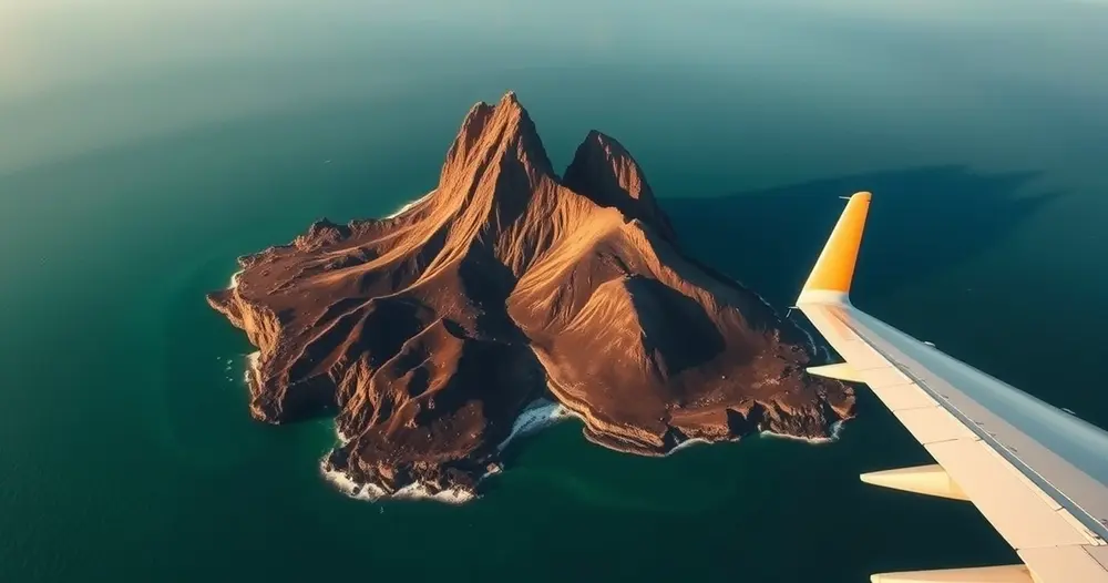 Costa vulcânica de Fernando de Noronha com dois picos rochosos emergindo do mar verde ao entardecer
