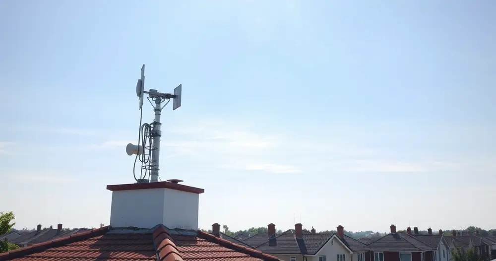 antena de televisão no telhado sob céu claro