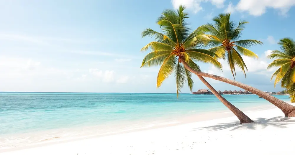 Praia de areia branca e mar turquesa em Aruba com árvore divi divi inclinada pelo vento