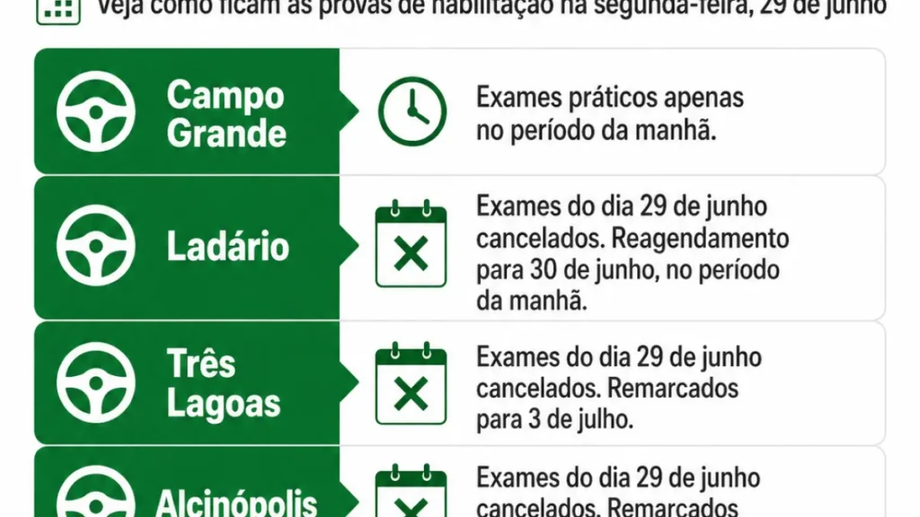 Detran-MS altera horários e remarca exames em dia de jogo do Brasil