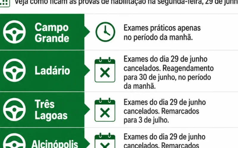 Detran-MS altera horários e remarca exames em dia de jogo do Brasil